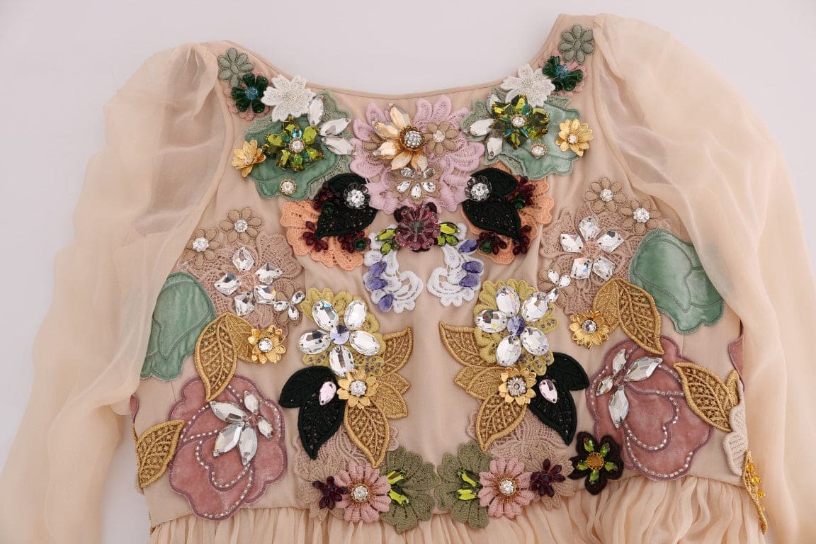 Robe longue élégante en soie brodée de fleurs Dolce &amp; Gabbana