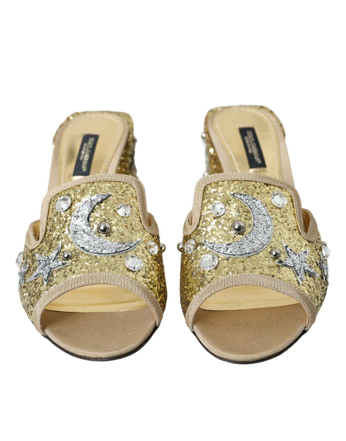 Sandalias de tacón de piel con lentejuelas doradas de Dolce &amp; Gabbana