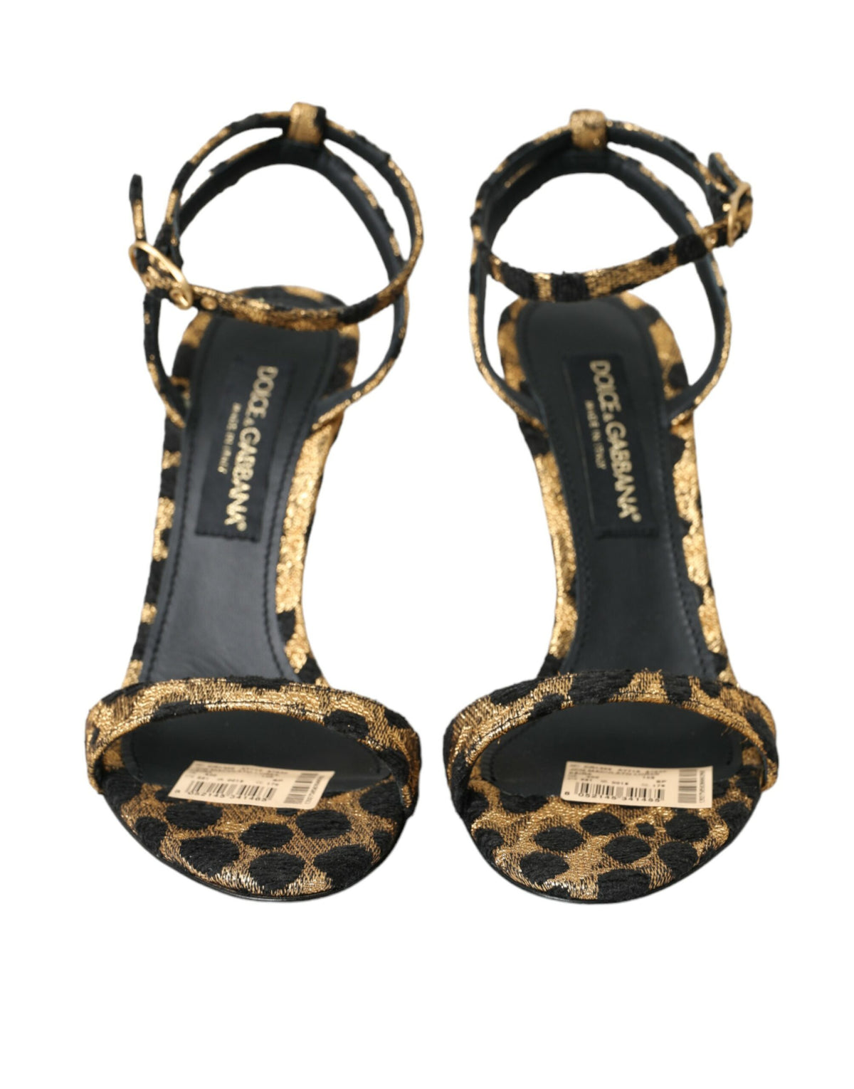 Sandalias y zapatos de tacón con cristales y estampado de leopardo dorado de Dolce &amp; Gabbana