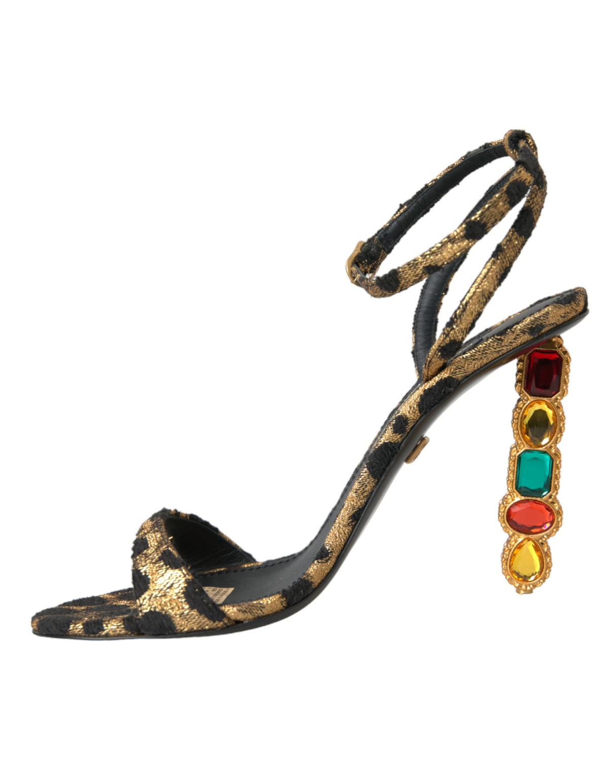 Sandalias y zapatos de tacón con cristales y estampado de leopardo dorado de Dolce &amp; Gabbana