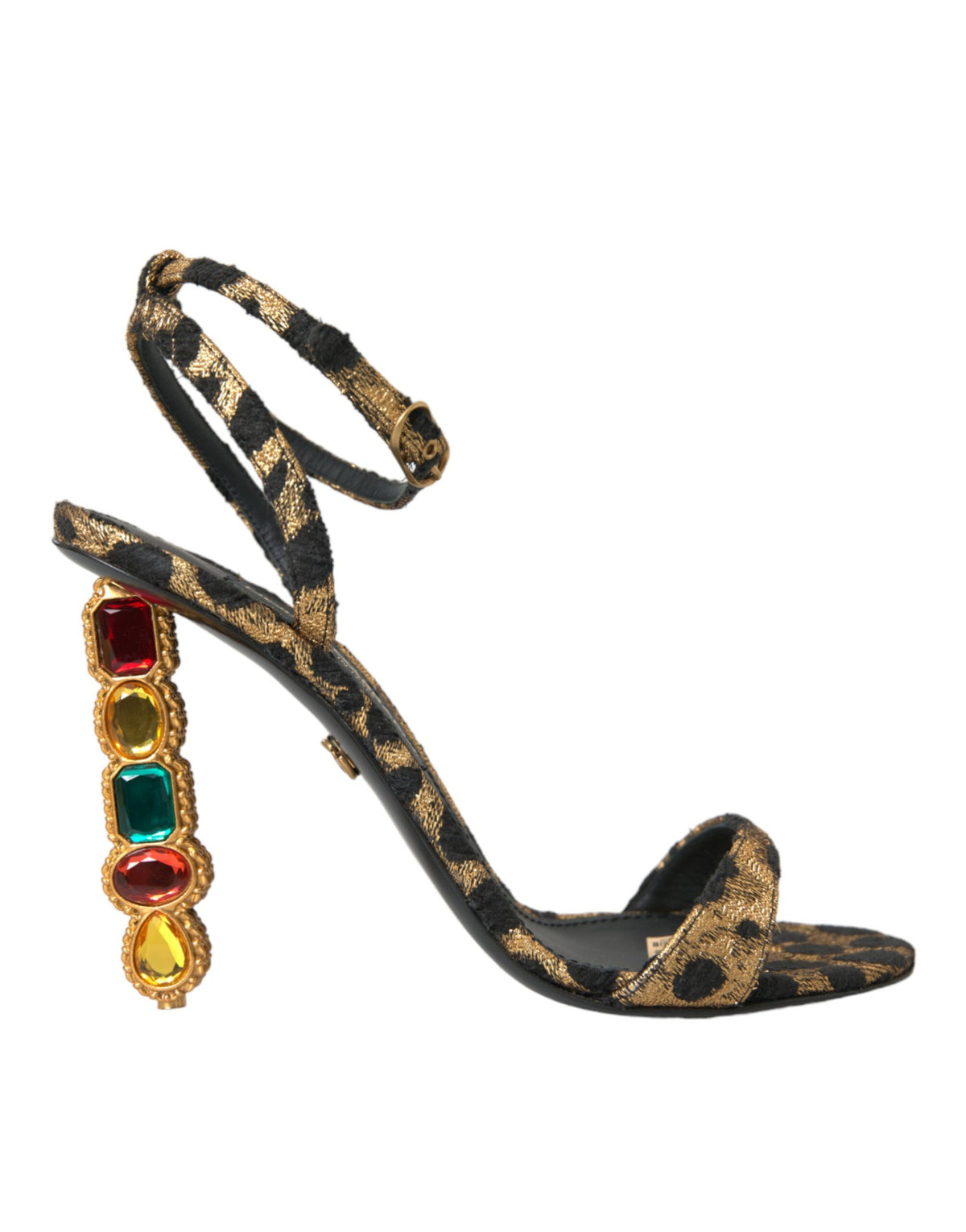 Sandalias y zapatos de tacón con cristales y estampado de leopardo dorado de Dolce &amp; Gabbana