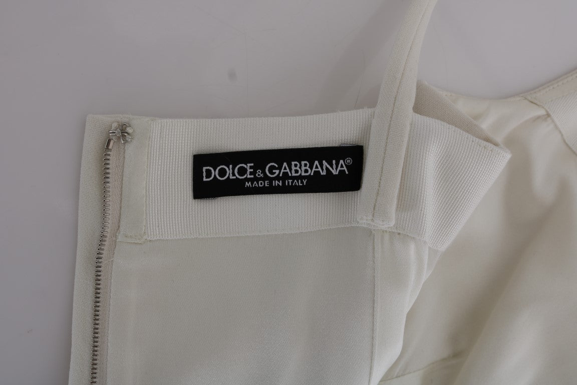 Robe droite élégante en laine blanche avec broche dorée Dolce &amp; Gabbana