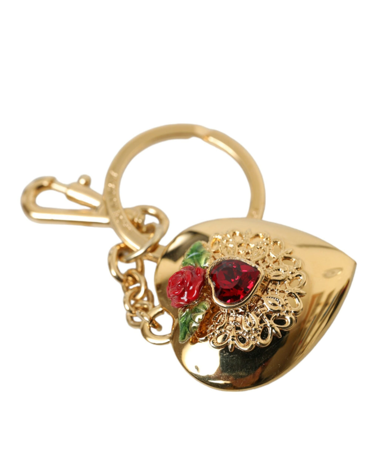 Porte-clés Dolce &amp; Gabbana avec pendentif floral en forme de cœur en laiton doré métallisé