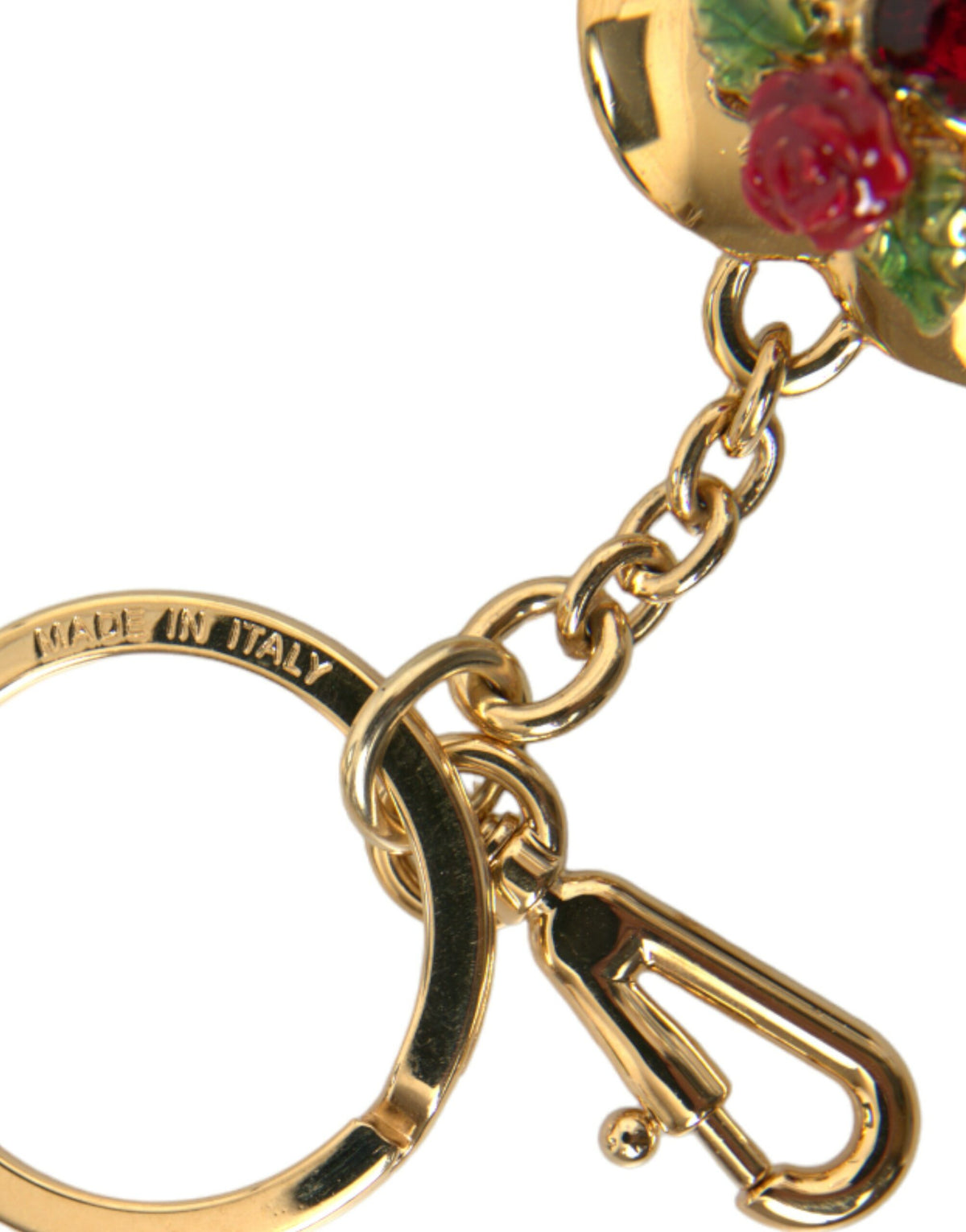 Porte-clés Dolce &amp; Gabbana avec pendentif floral en forme de cœur en laiton doré métallisé