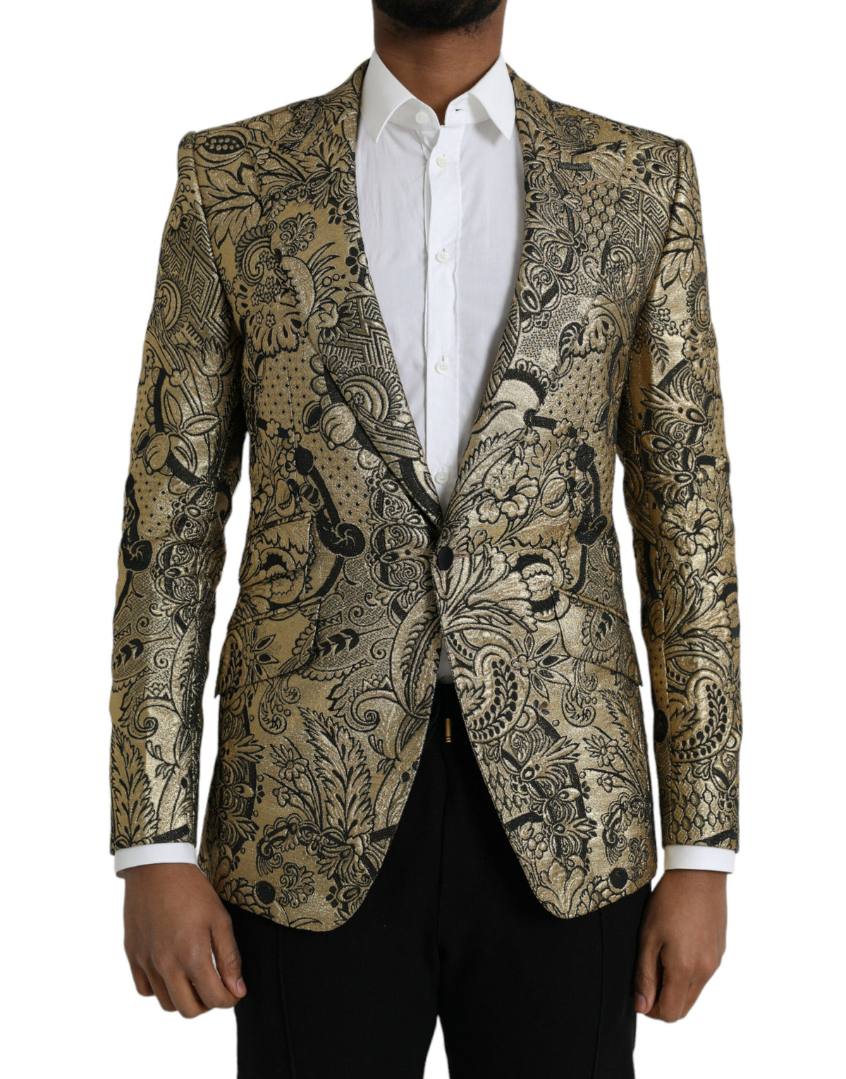 Blazer manteau à boutonnage simple en jacquard doré SICILIA de Dolce &amp; Gabbana