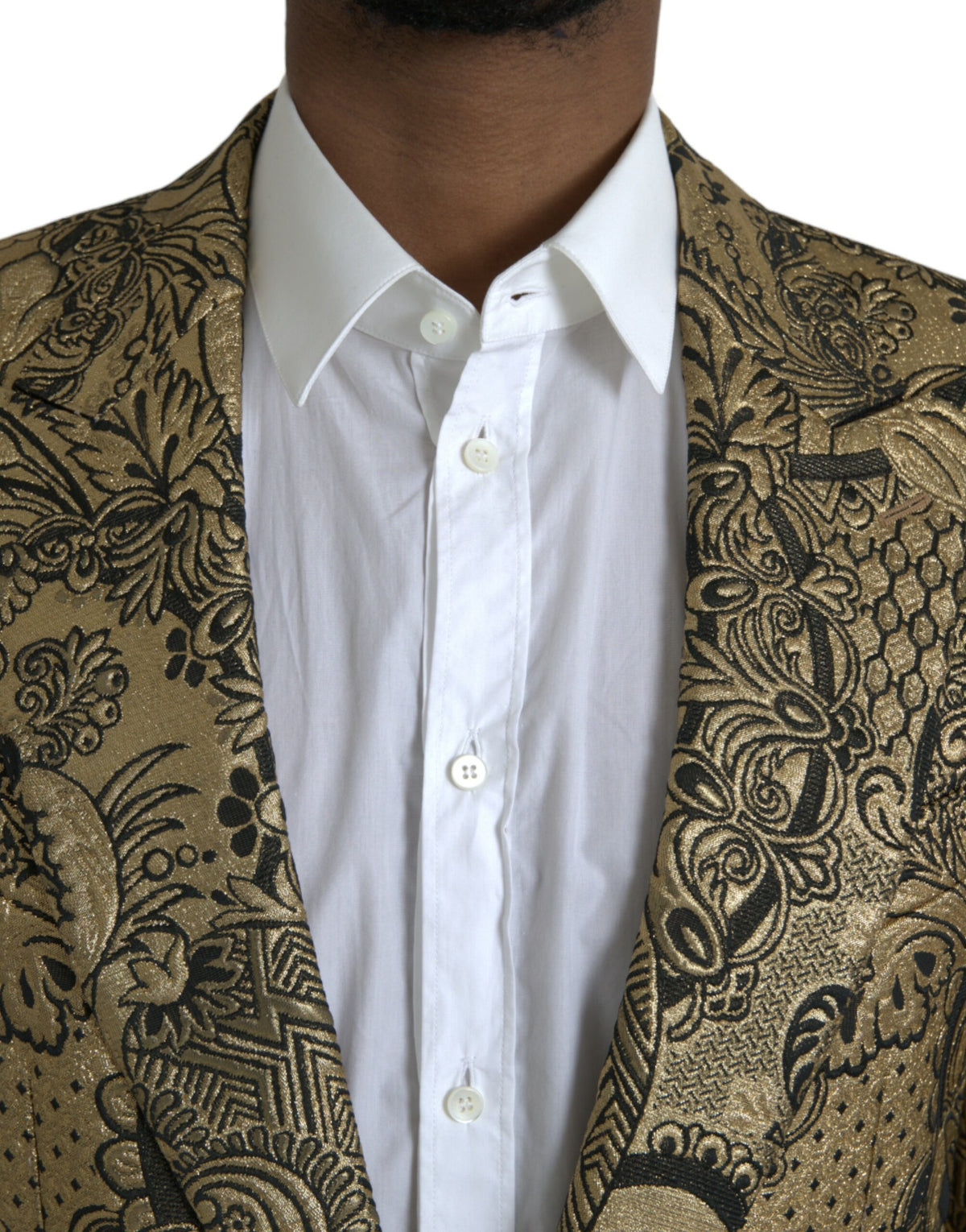 Blazer manteau à boutonnage simple en jacquard doré SICILIA de Dolce &amp; Gabbana