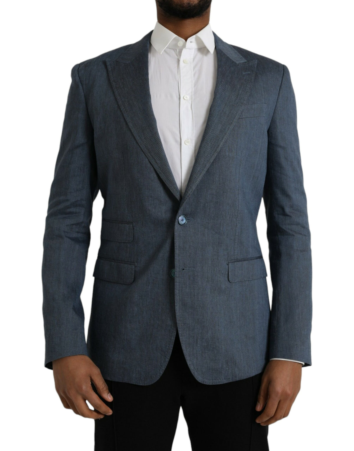 Abrigo tipo blazer de lino azul NAPOLI de Dolce &amp; Gabbana con botonadura sencilla