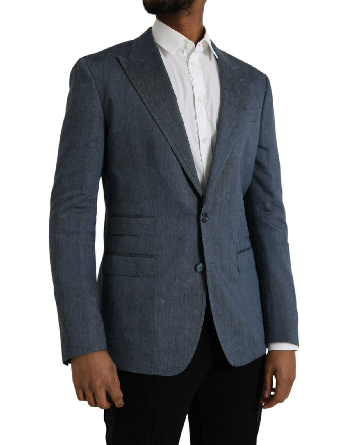 Abrigo tipo blazer de lino azul NAPOLI de Dolce &amp; Gabbana con botonadura sencilla