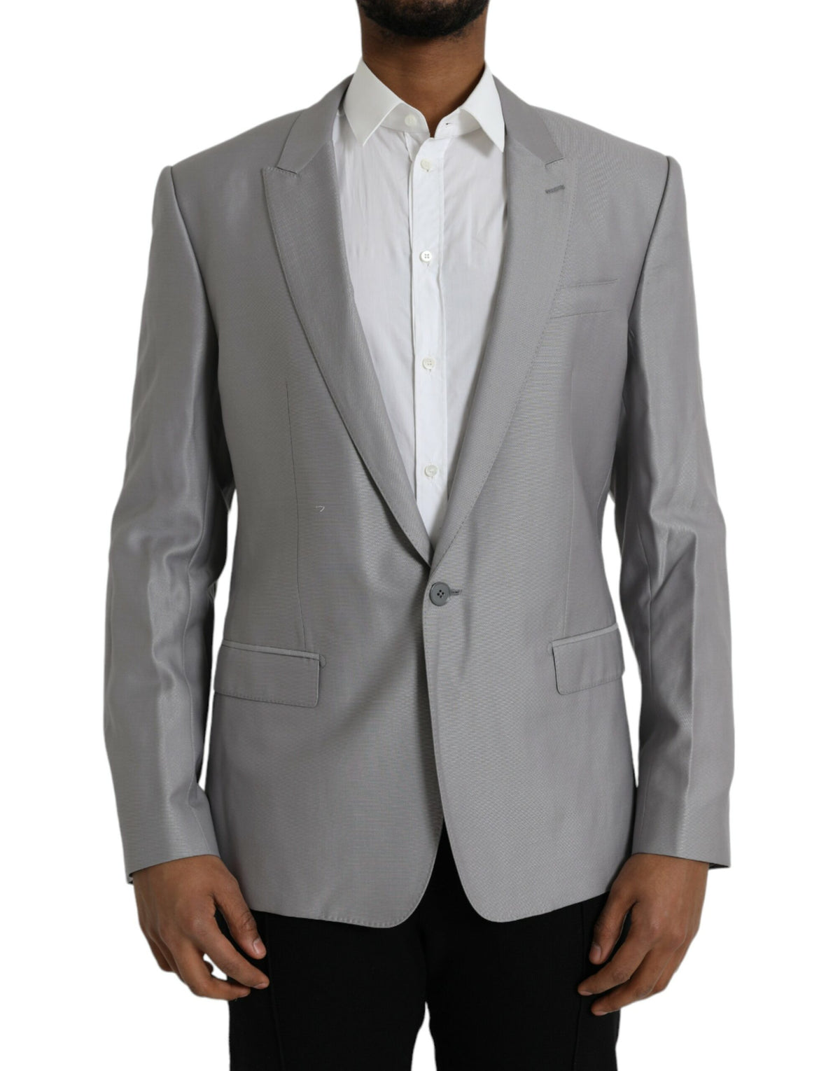 Blazer de botonadura sencilla con cuello alto de lana gris de Dolce &amp; Gabbana