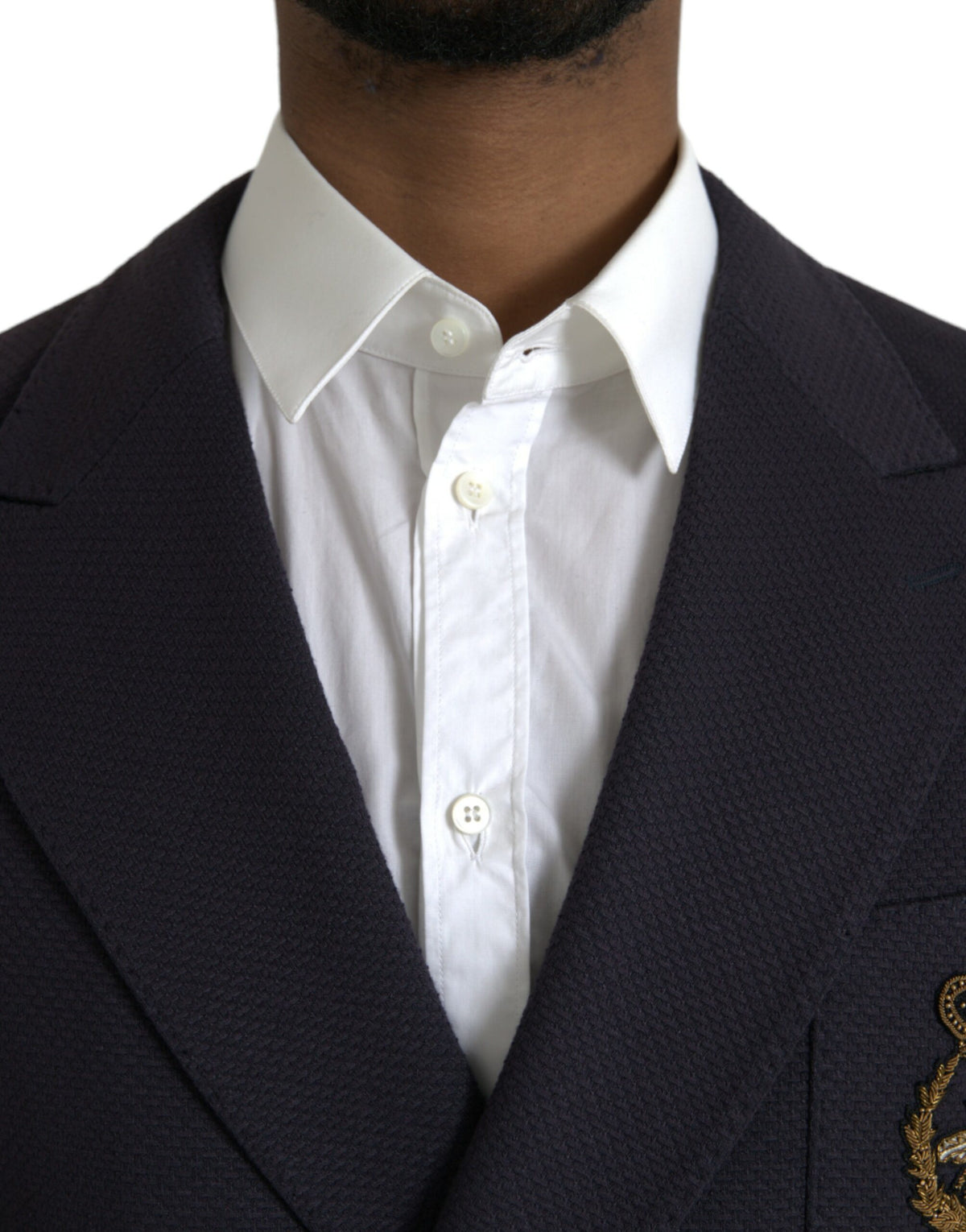 Blazer croisé bleu foncé Dolce &amp; Gabbana à motif couronne d'abeilles