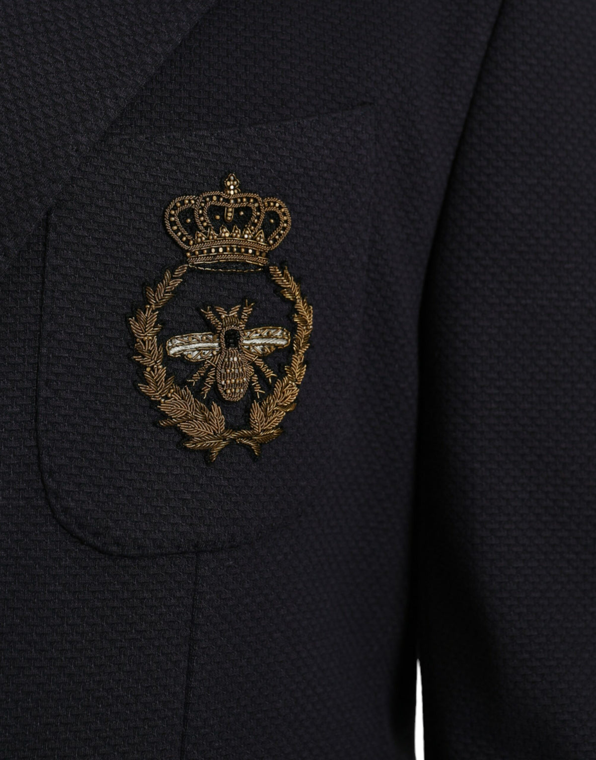 Blazer croisé bleu foncé Dolce &amp; Gabbana à motif couronne d'abeilles