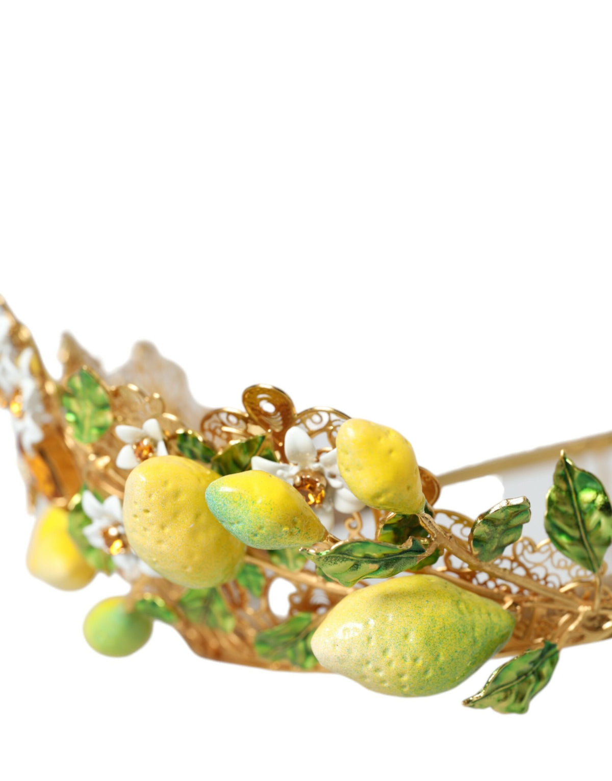 Tiare couronne tête de citron Dolce &amp; Gabbana en laiton doré et cristal de Sicile