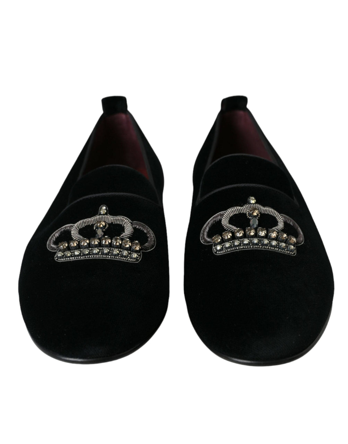 Mocassins Dolce &amp; Gabbana en velours noir avec couronne en cristal pour hommes