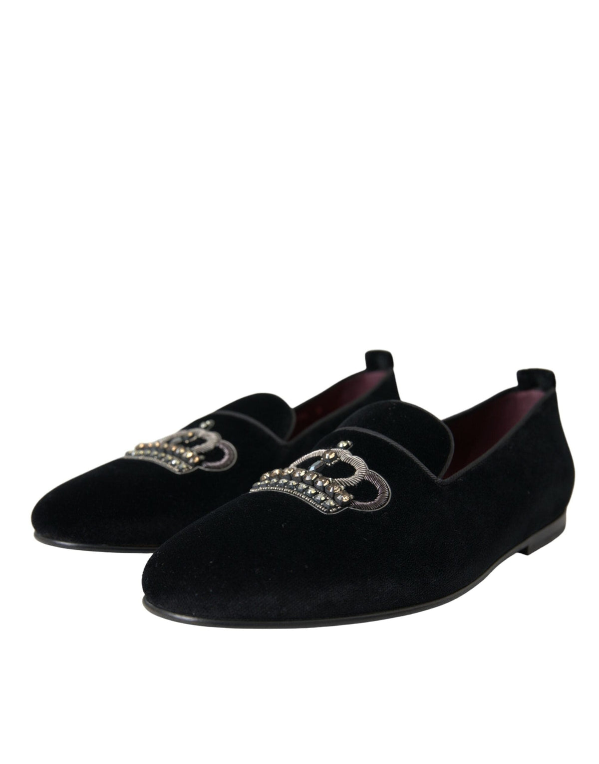 Mocassins Dolce &amp; Gabbana en velours noir avec couronne en cristal pour hommes