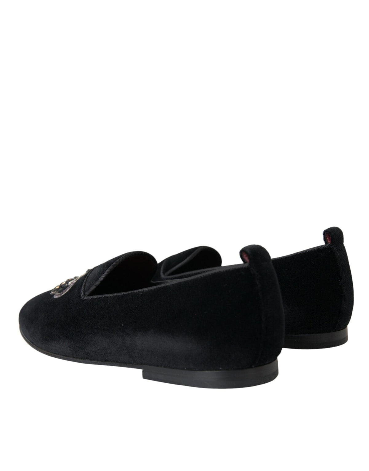 Mocassins Dolce &amp; Gabbana en velours noir avec couronne en cristal pour hommes