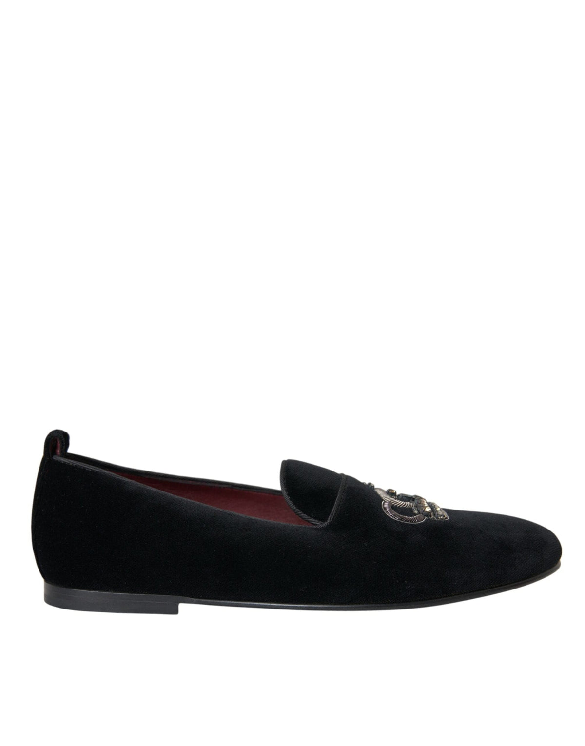 Mocassins Dolce &amp; Gabbana en velours noir avec couronne en cristal pour hommes