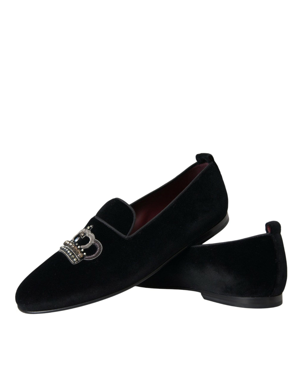 Mocassins Dolce &amp; Gabbana en velours noir avec couronne en cristal pour hommes