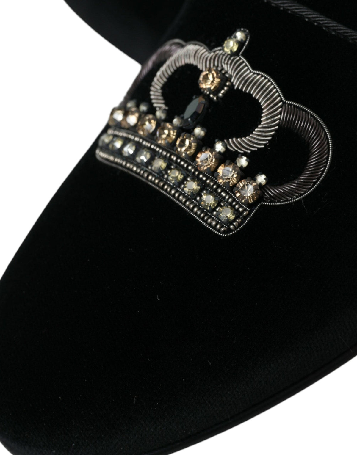 Mocassins Dolce &amp; Gabbana en velours noir avec couronne en cristal pour hommes