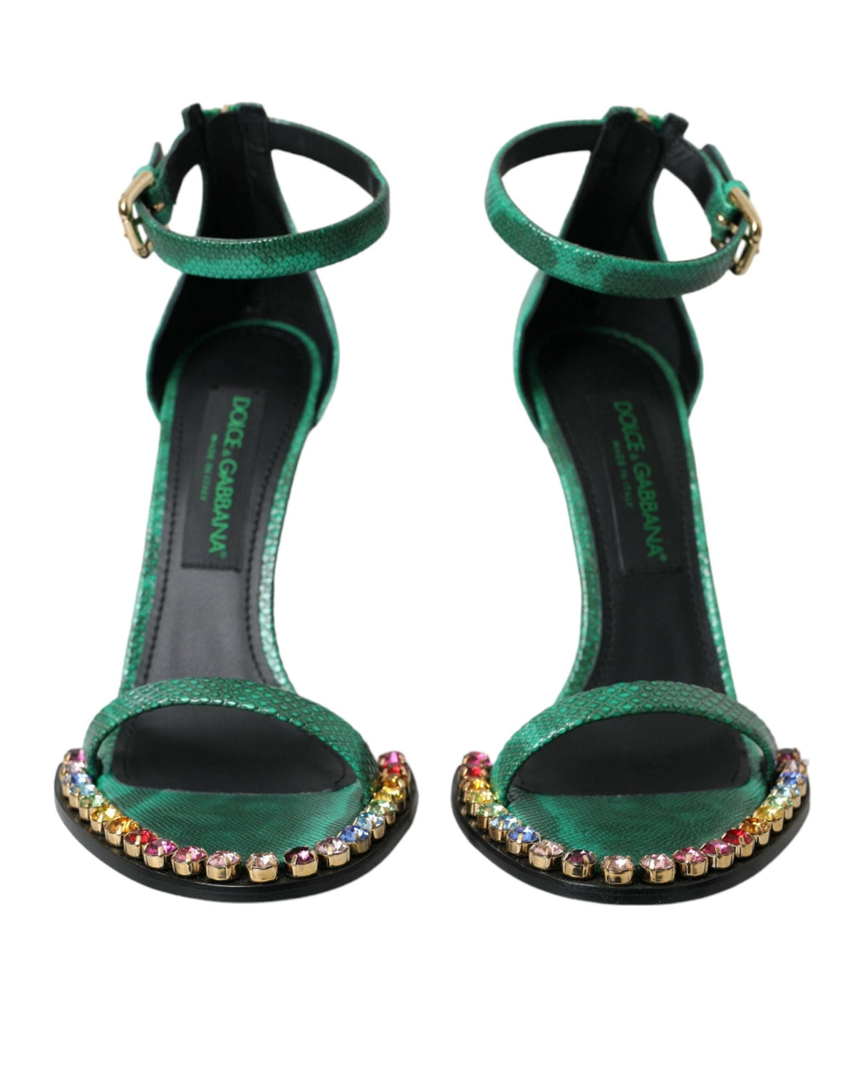 Sandales en cuir exotique vert et cristaux Dolce &amp; Gabbana