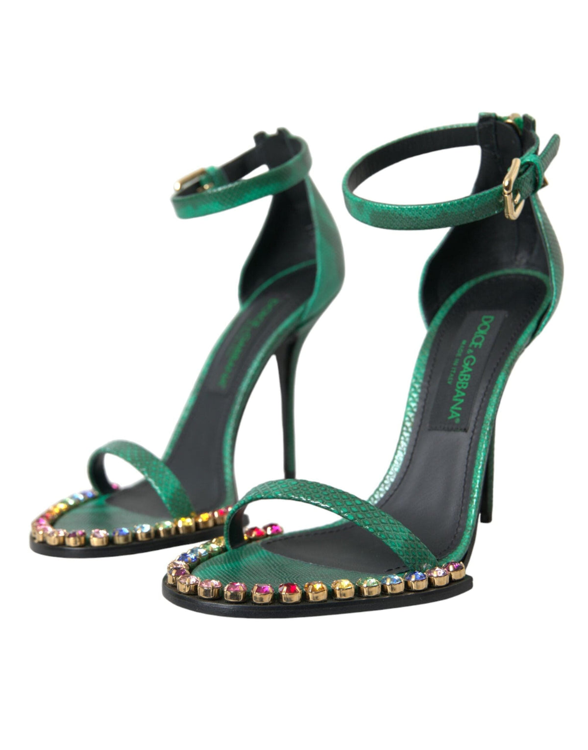 Sandales en cuir exotique vert et cristaux Dolce &amp; Gabbana