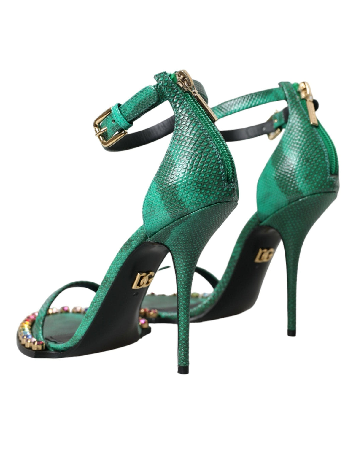 Sandales en cuir exotique vert et cristaux Dolce &amp; Gabbana