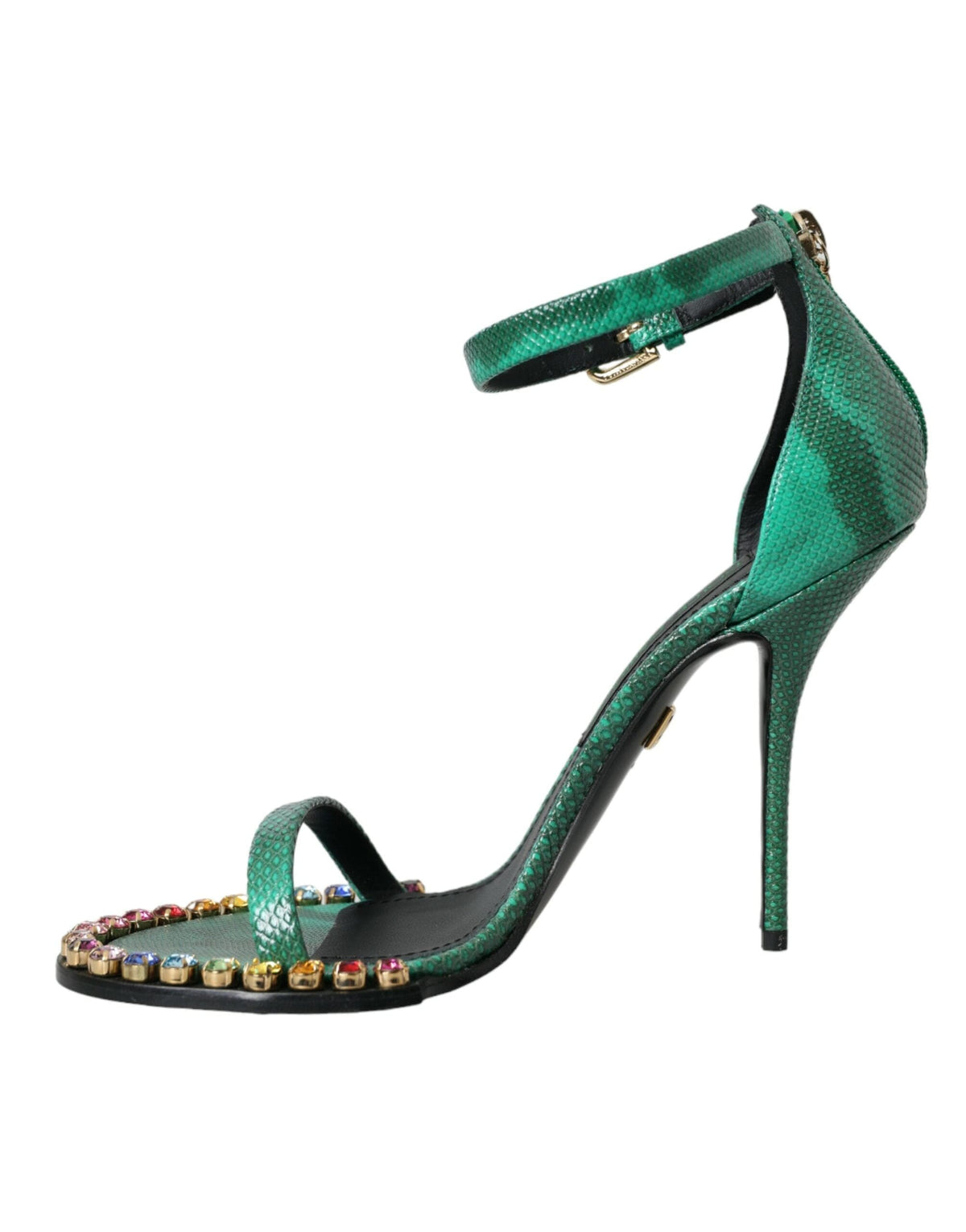 Sandales en cuir exotique vert et cristaux Dolce &amp; Gabbana