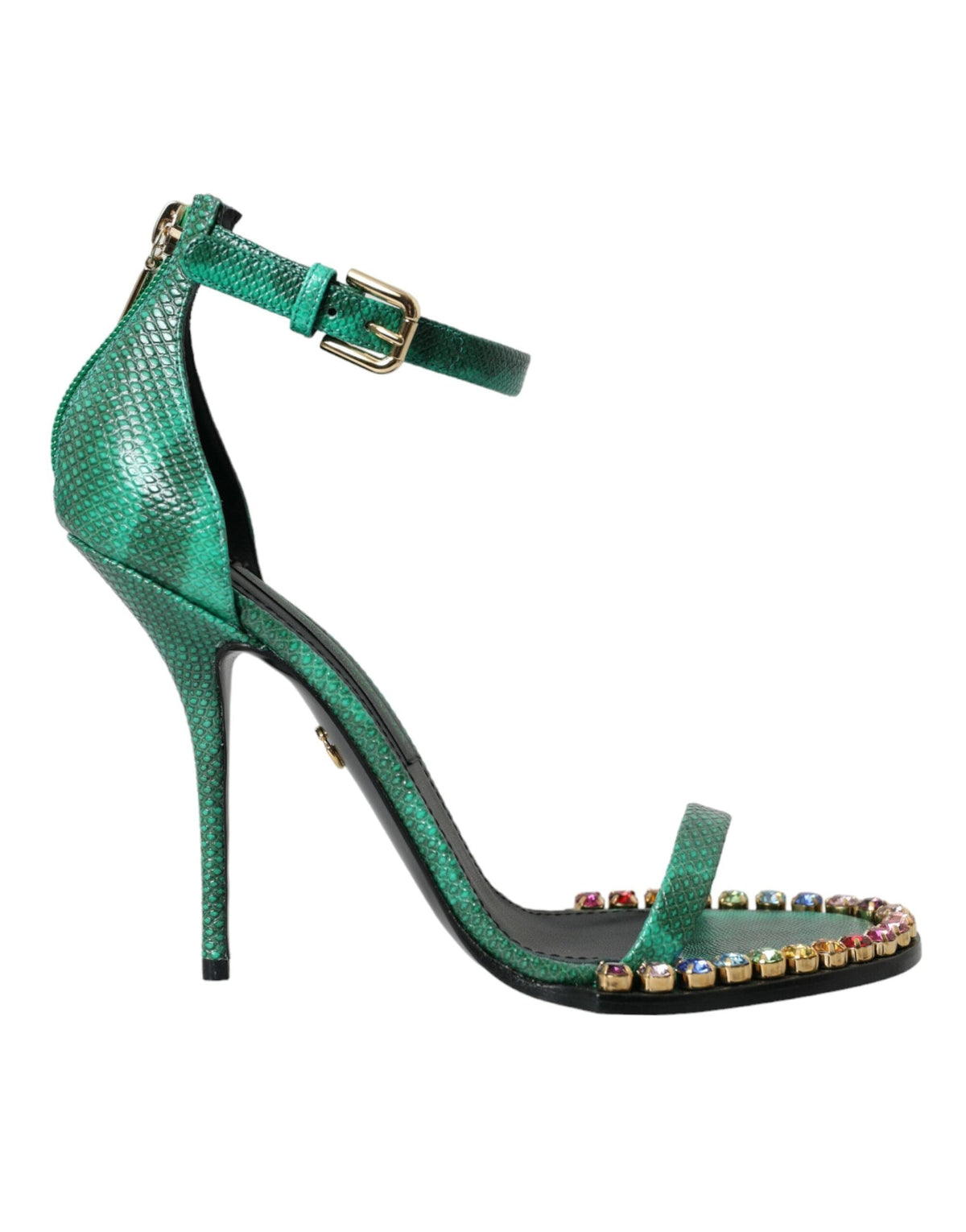 Sandales en cuir exotique vert et cristaux Dolce &amp; Gabbana