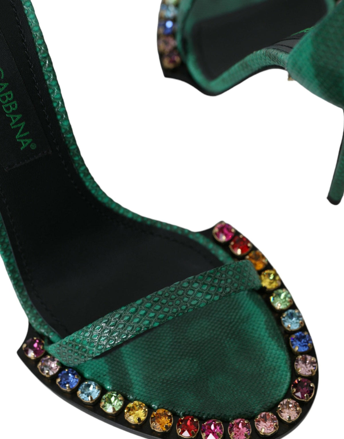 Sandales en cuir exotique vert et cristaux Dolce &amp; Gabbana