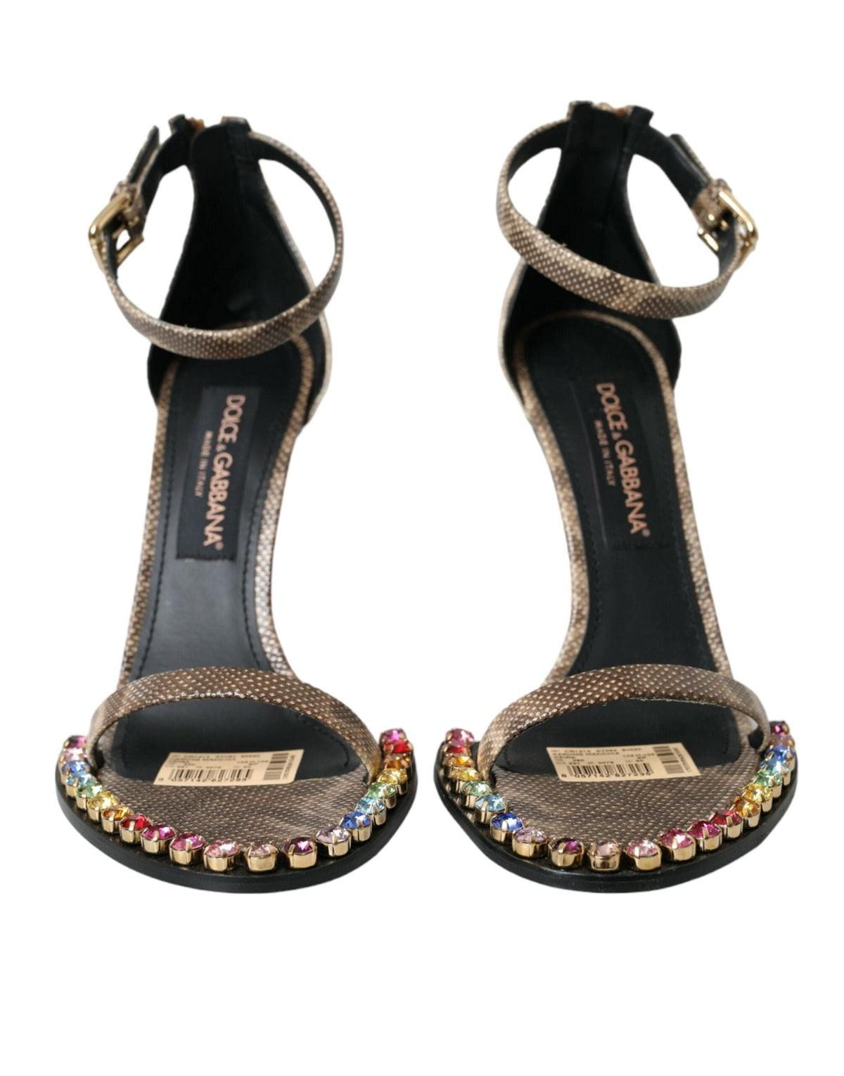 Sandales en cuir exotique marron et cristaux Dolce &amp; Gabbana