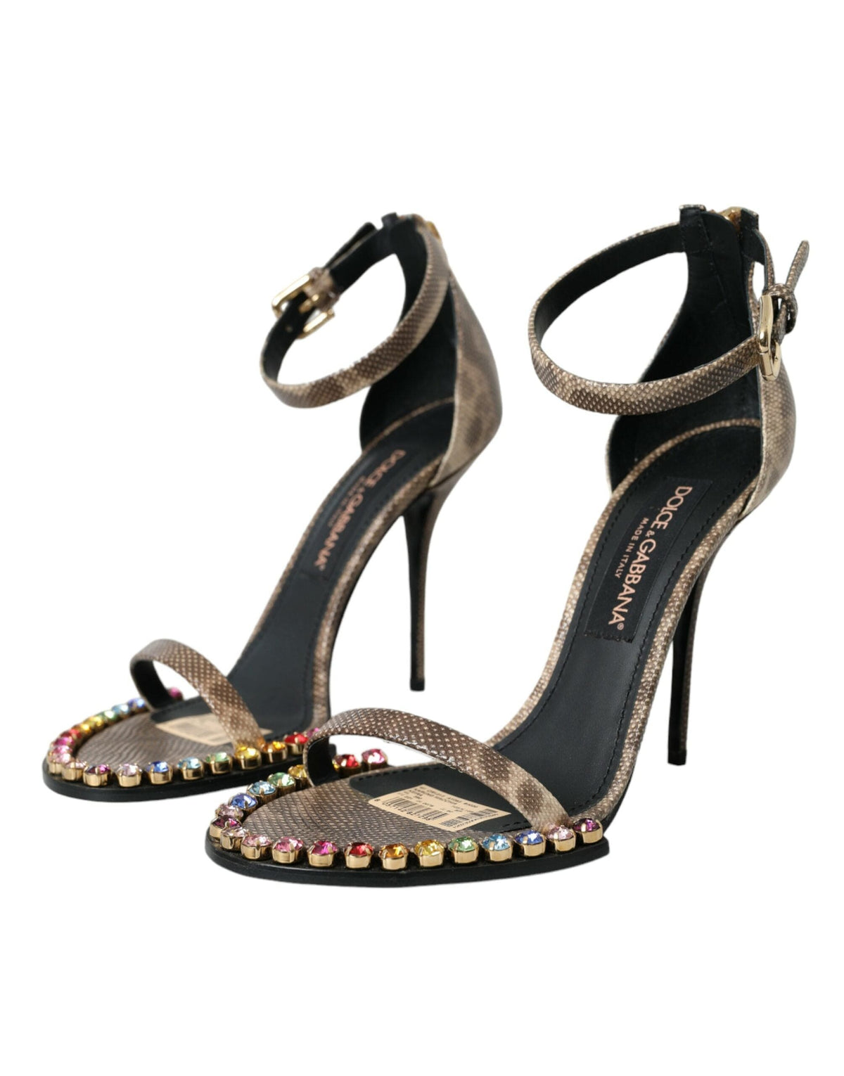 Sandales en cuir exotique marron et cristaux Dolce &amp; Gabbana