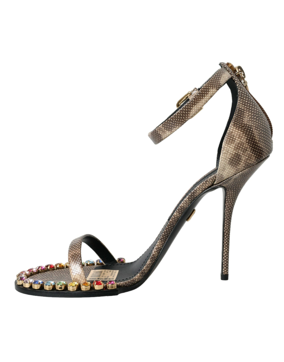 Sandales en cuir exotique marron et cristaux Dolce &amp; Gabbana