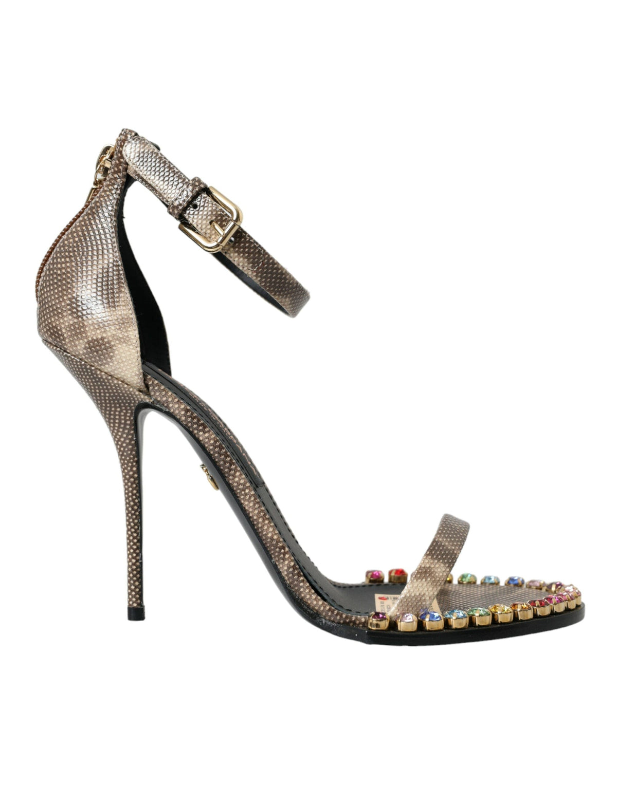 Sandales en cuir exotique marron et cristaux Dolce &amp; Gabbana