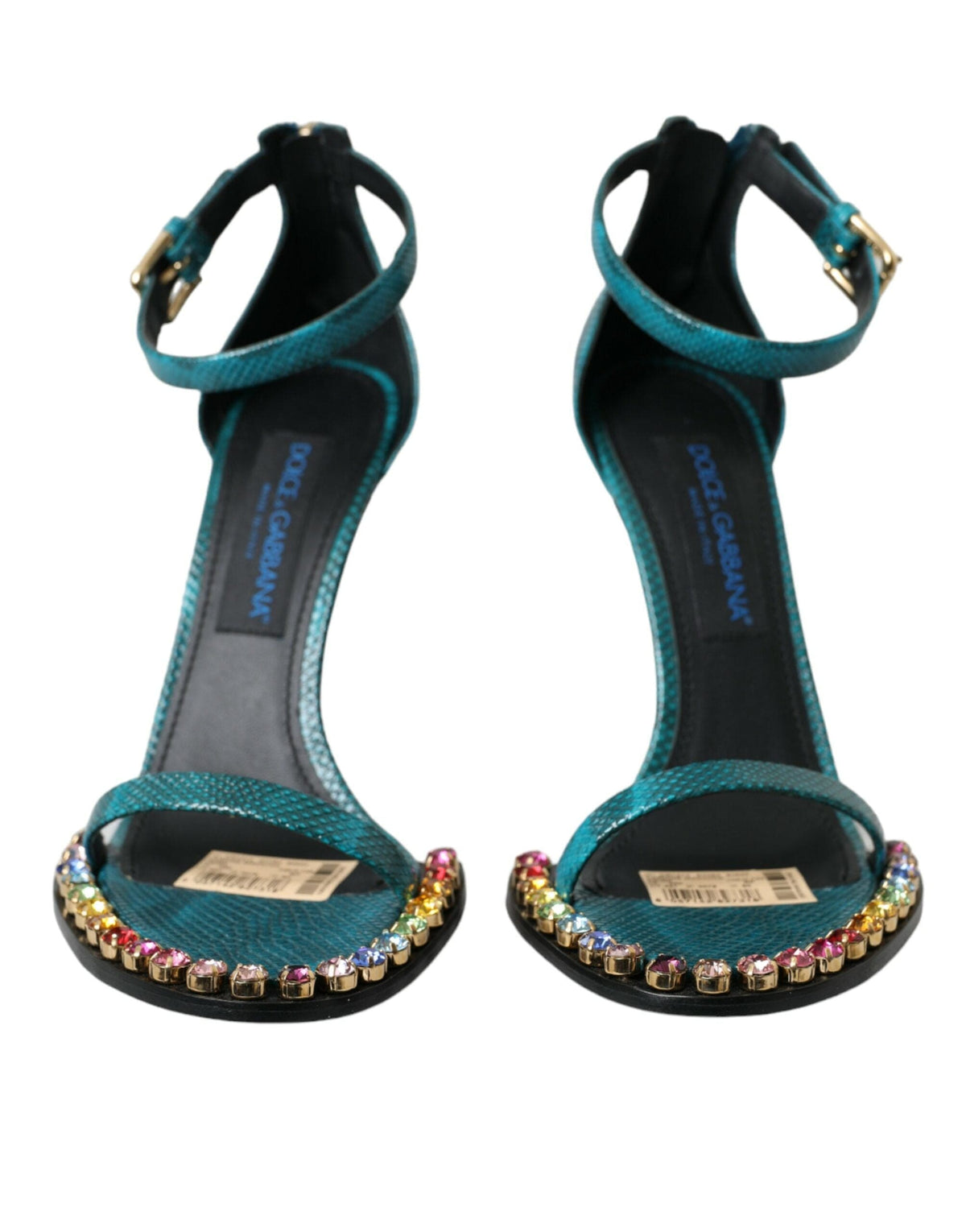 Sandales en cuir exotique bleu et cristaux Dolce &amp; Gabbana