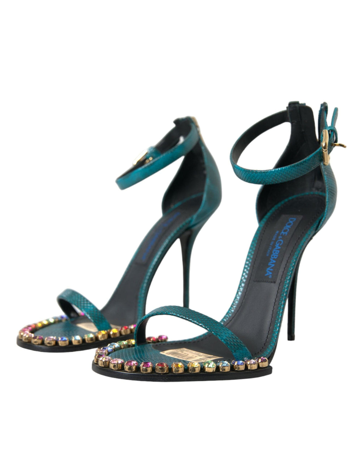 Sandales en cuir exotique bleu et cristaux Dolce &amp; Gabbana