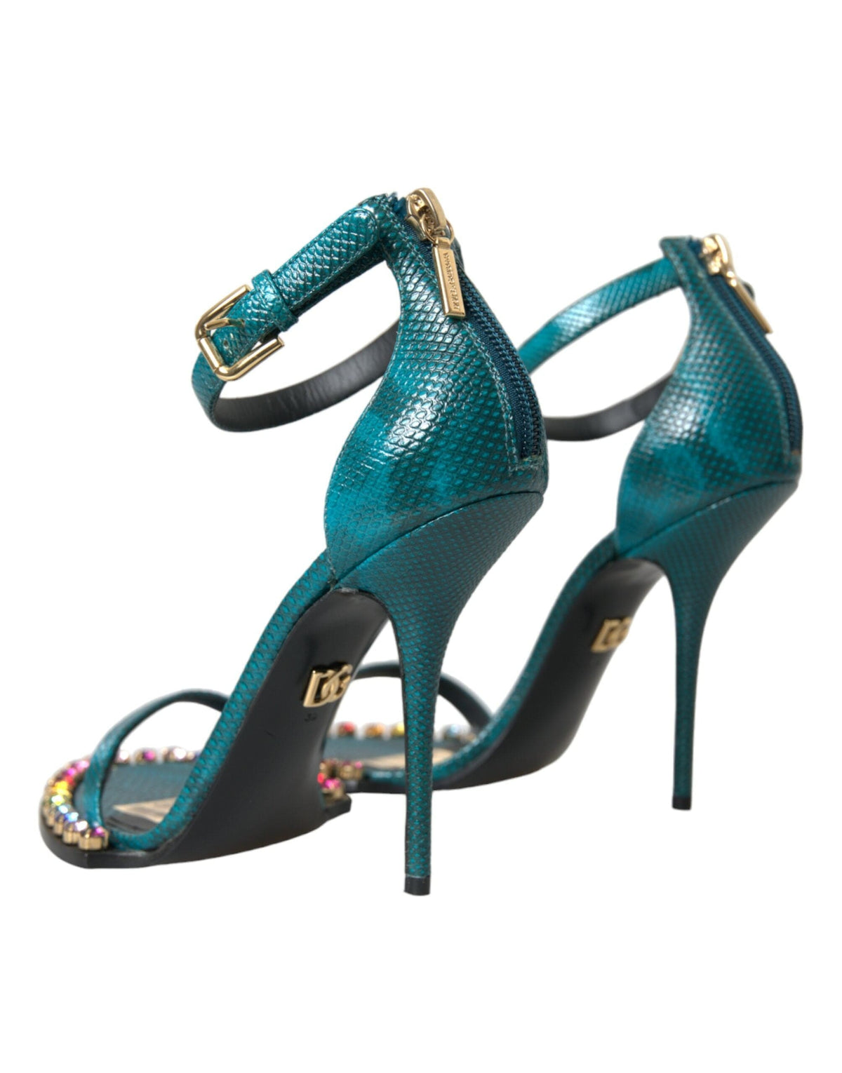 Sandales en cuir exotique bleu et cristaux Dolce &amp; Gabbana