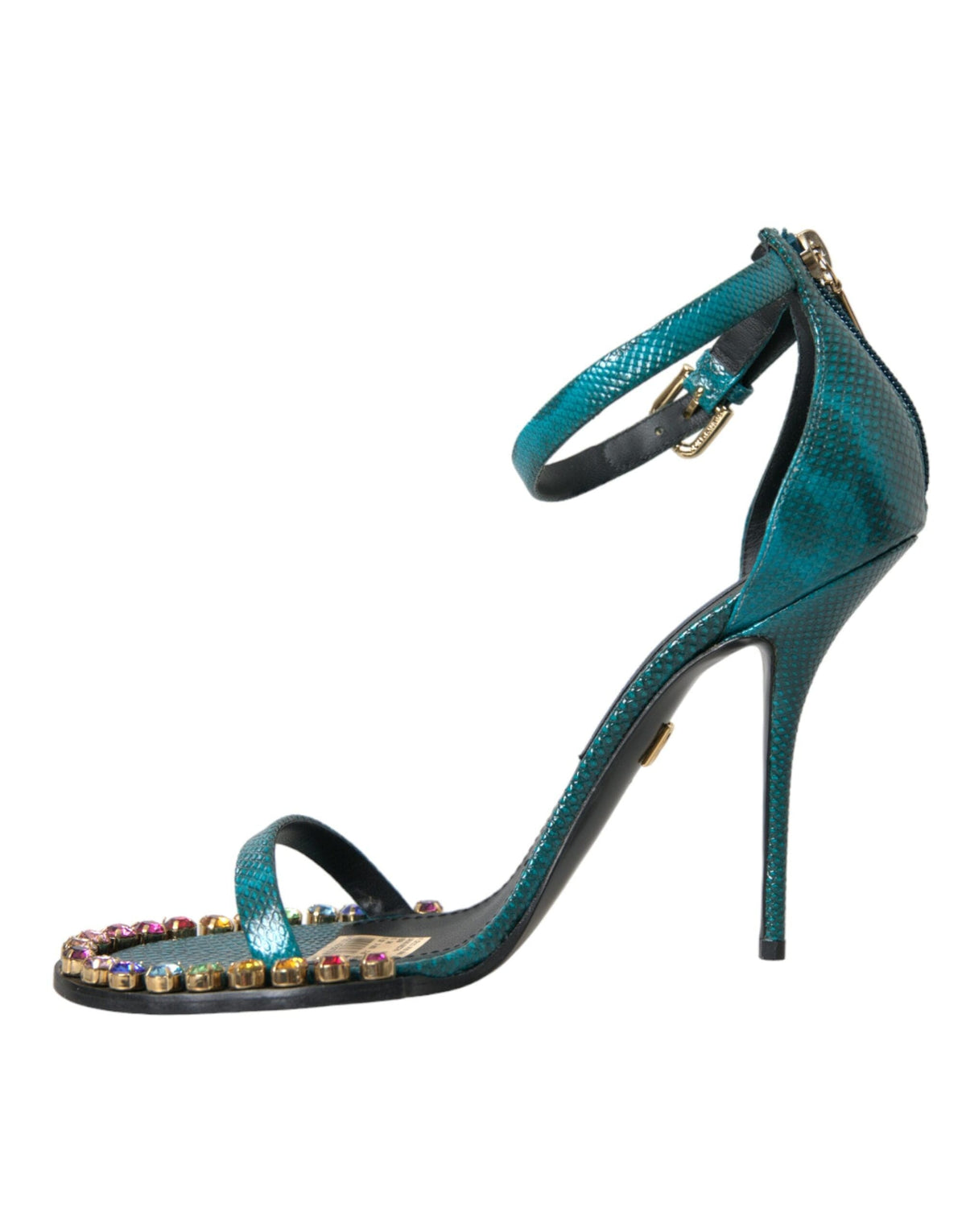 Sandales en cuir exotique bleu et cristaux Dolce &amp; Gabbana