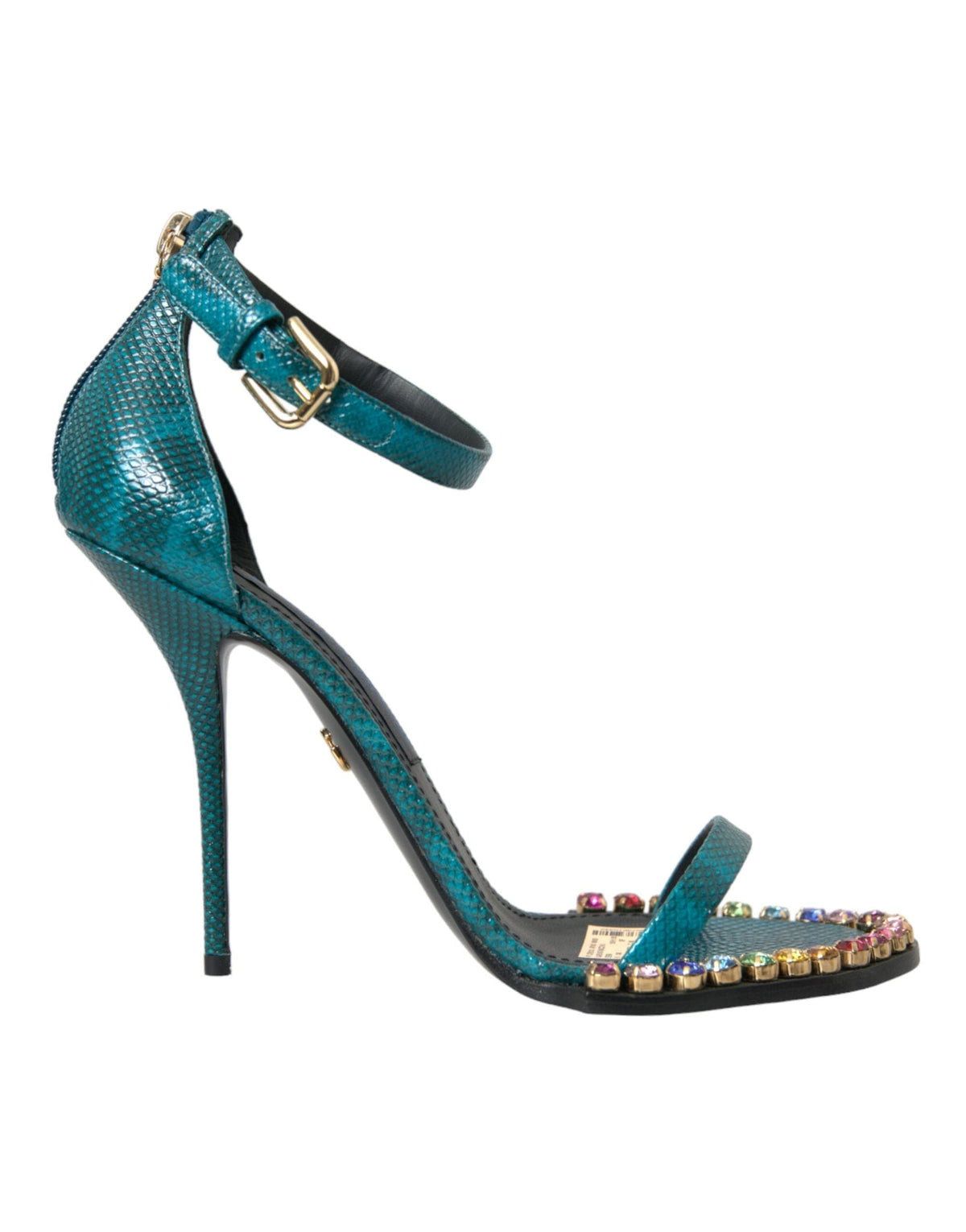 Sandales en cuir exotique bleu et cristaux Dolce &amp; Gabbana