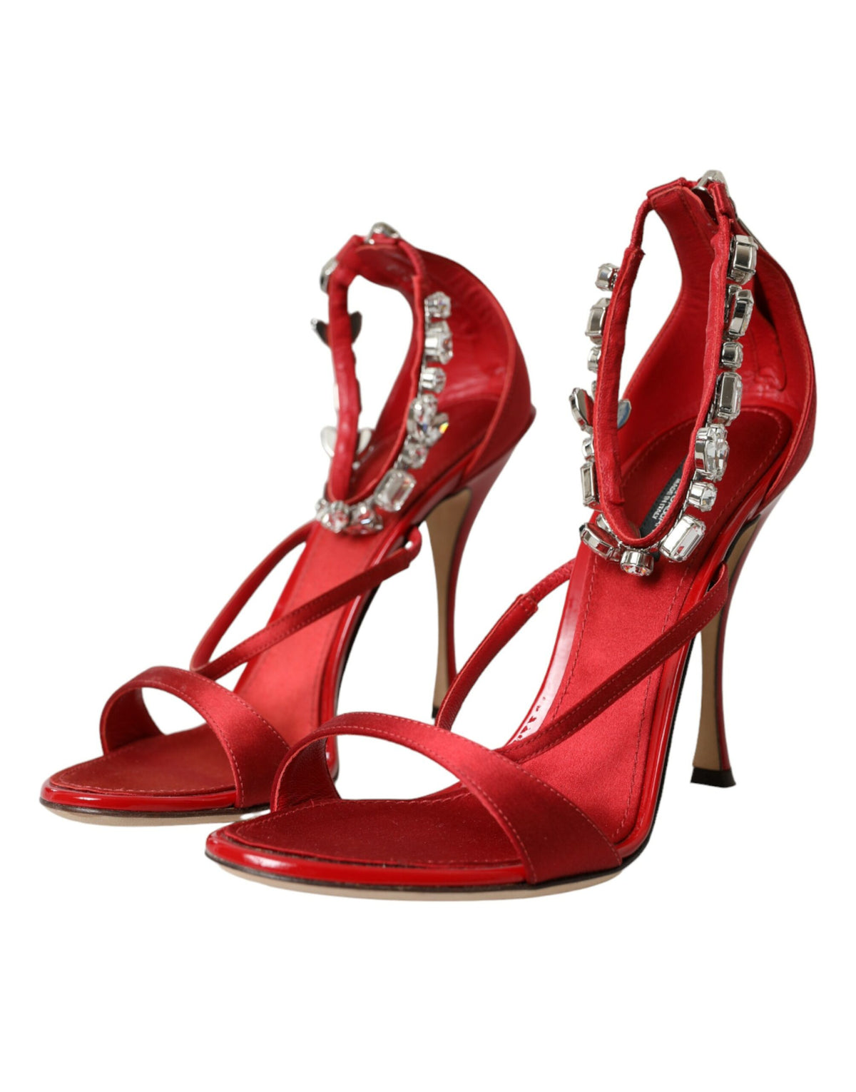 Sandales à talons en satin rouge et cristaux Dolce &amp; Gabbana Keira