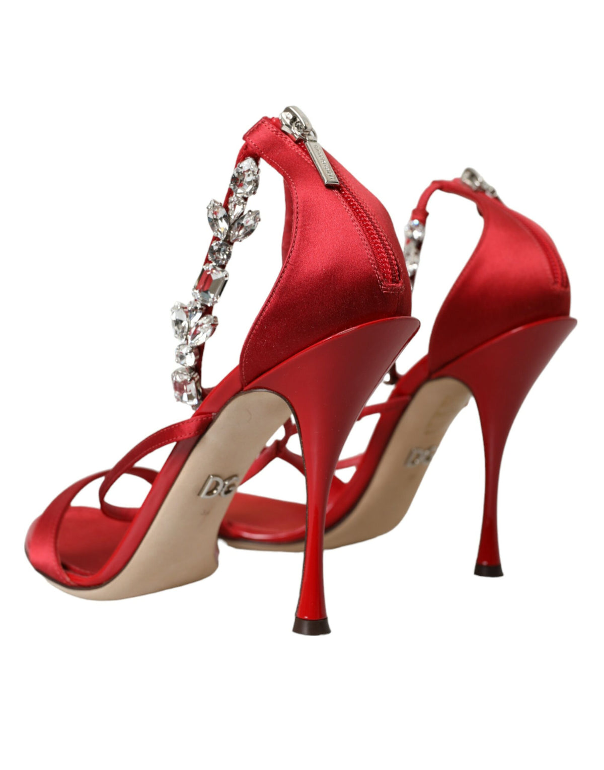 Sandales à talons en satin rouge et cristaux Dolce &amp; Gabbana Keira