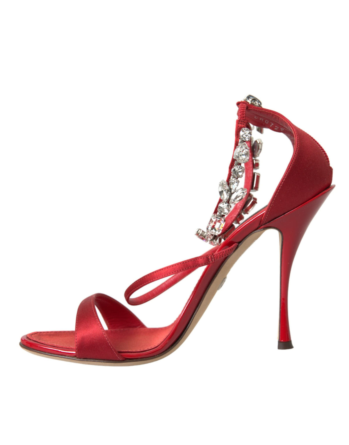 Sandales à talons en satin rouge et cristaux Dolce &amp; Gabbana Keira