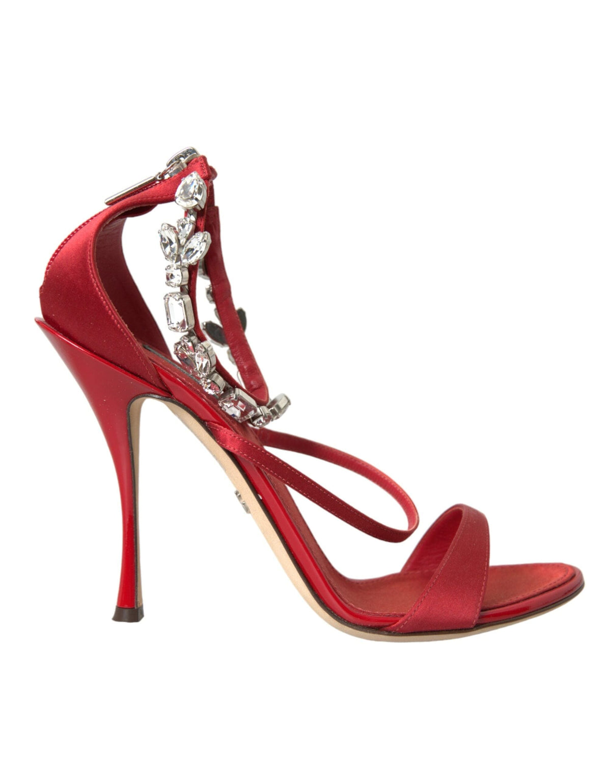 Sandalias de tacón con cristales y satén rojo Keira de Dolce &amp; Gabbana