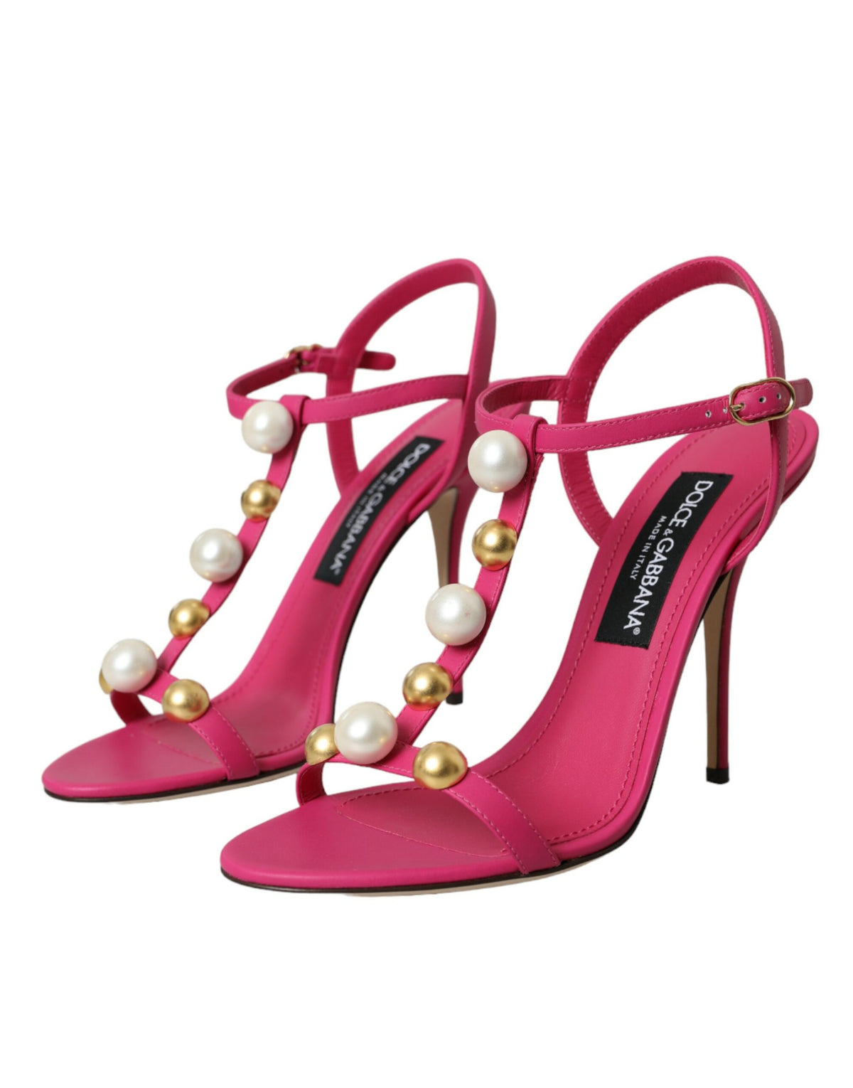 Sandalias de piel con adornos rosas y tacón de Dolce &amp; Gabbana