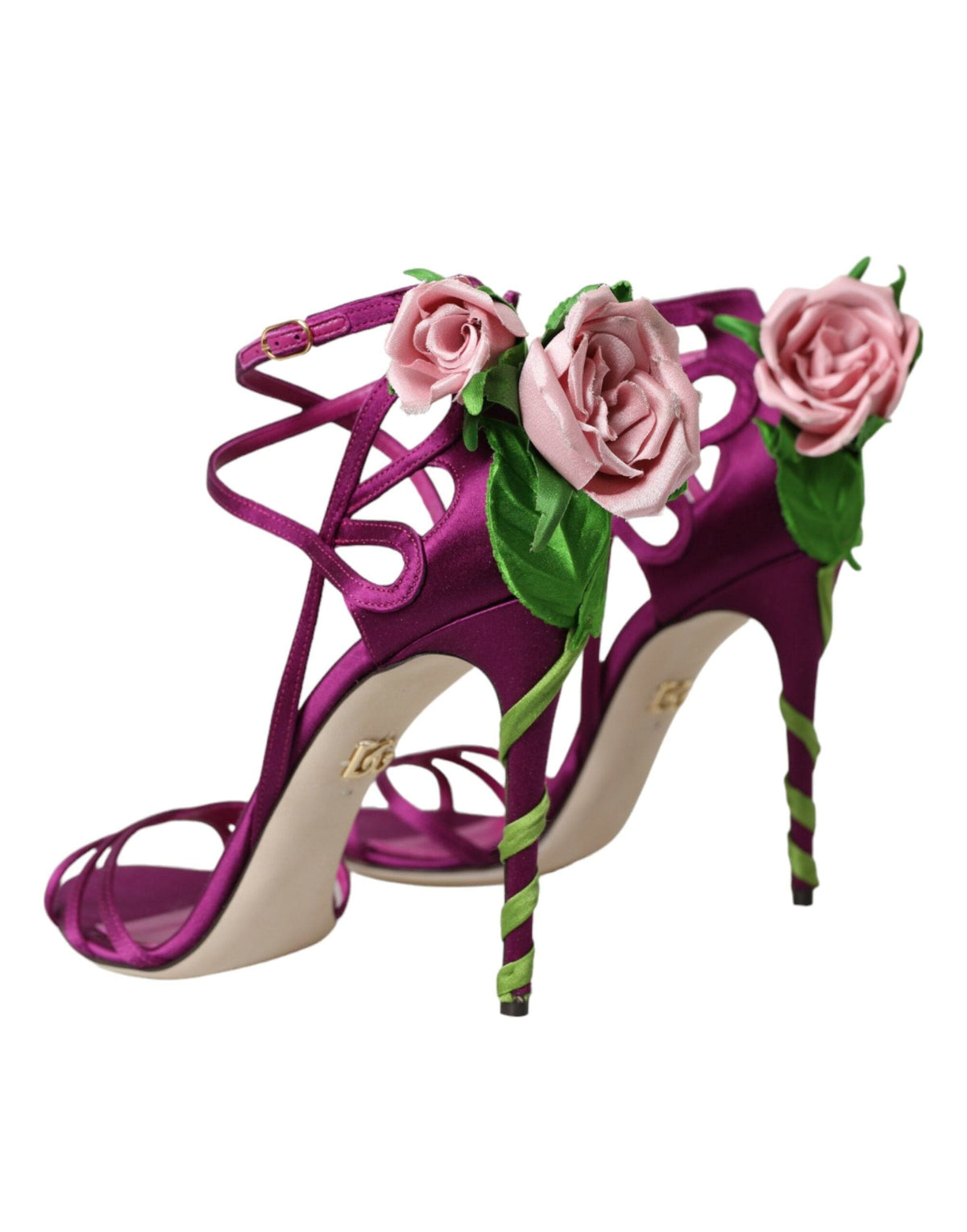 Sandales à talons en satin à fleurs violettes Dolce &amp; Gabbana