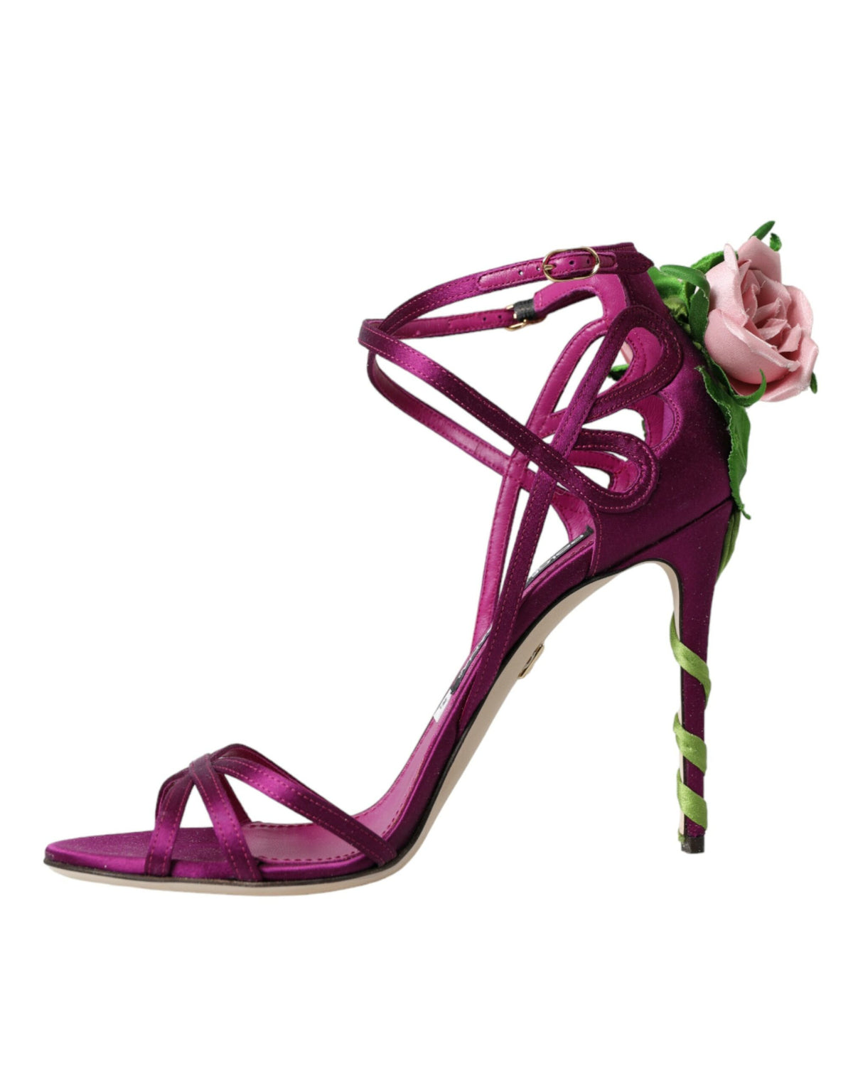 Sandales à talons en satin à fleurs violettes Dolce &amp; Gabbana