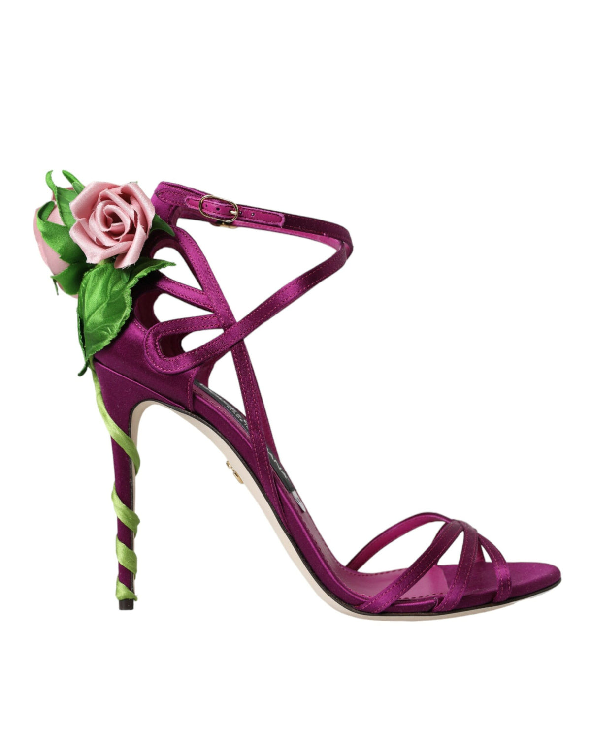 Sandales à talons en satin à fleurs violettes Dolce &amp; Gabbana