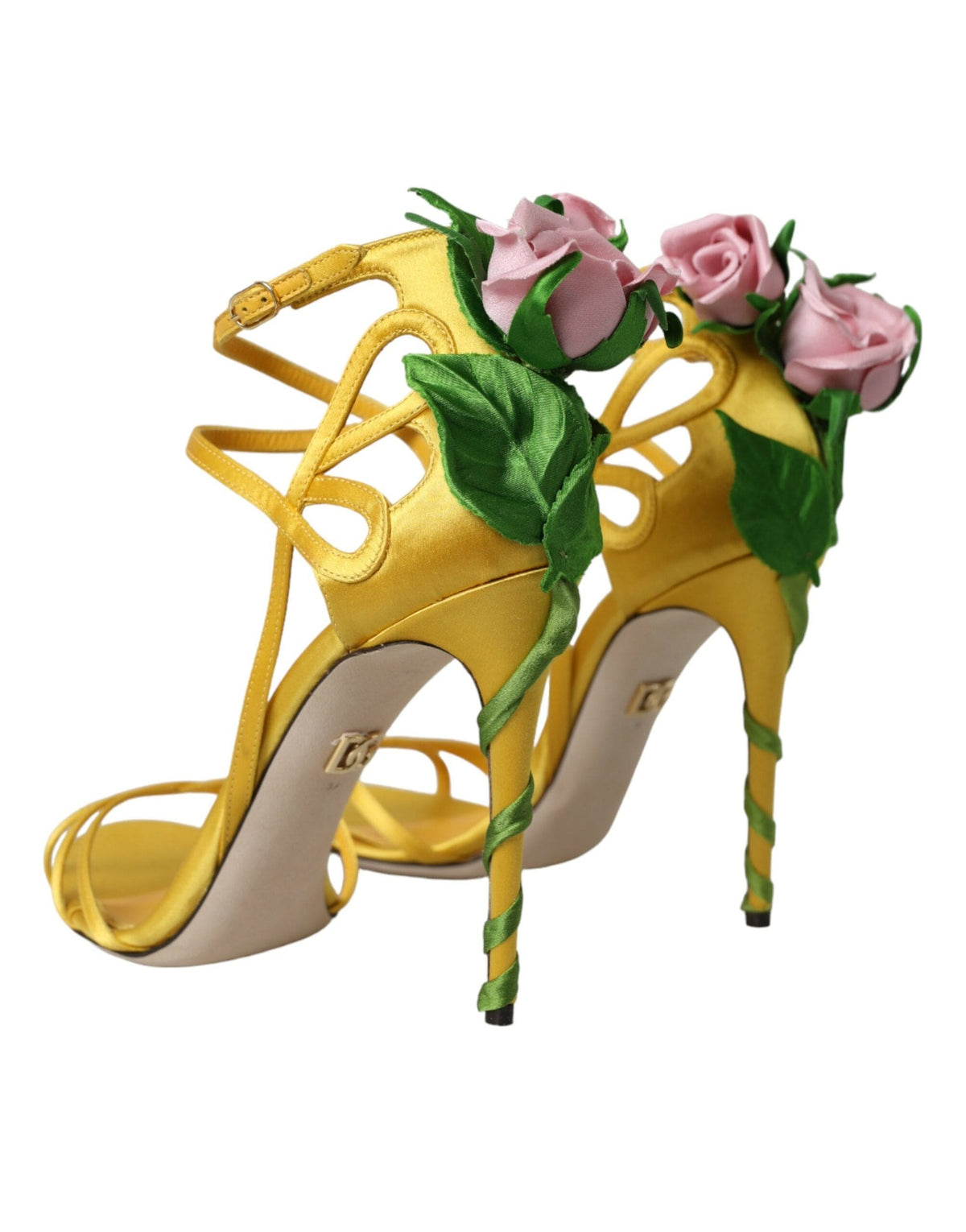 Sandales à talons en satin à fleurs jaunes Dolce &amp; Gabbana