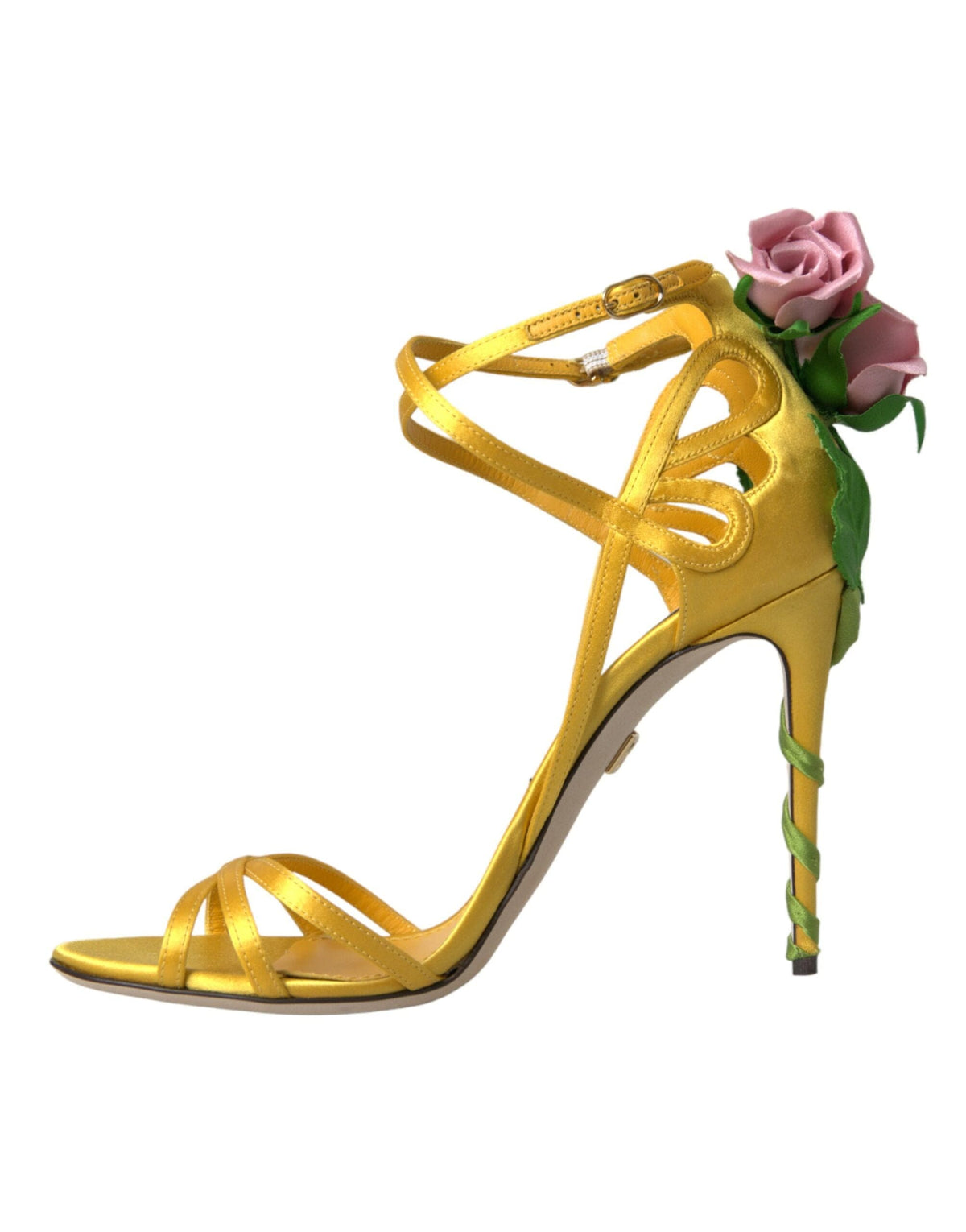 Sandales à talons en satin à fleurs jaunes Dolce &amp; Gabbana