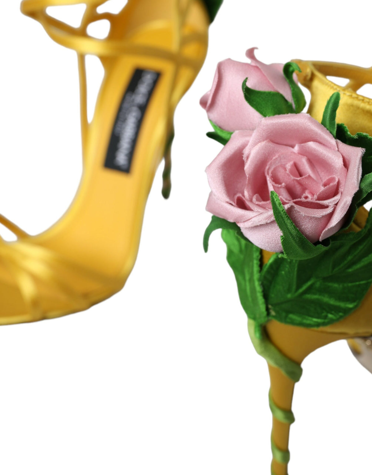 Sandales à talons en satin à fleurs jaunes Dolce &amp; Gabbana