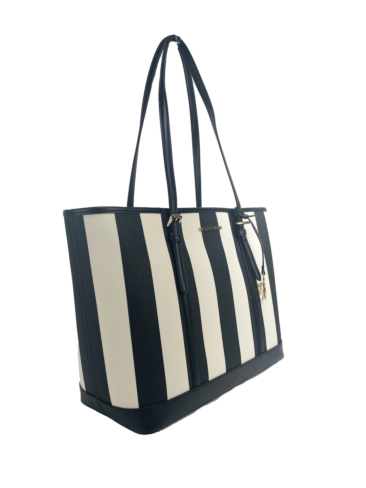 Bolso tote de PVC con correa para el hombro grande TZ de Michael Kors Jet Set Travel, color negro y multicolor