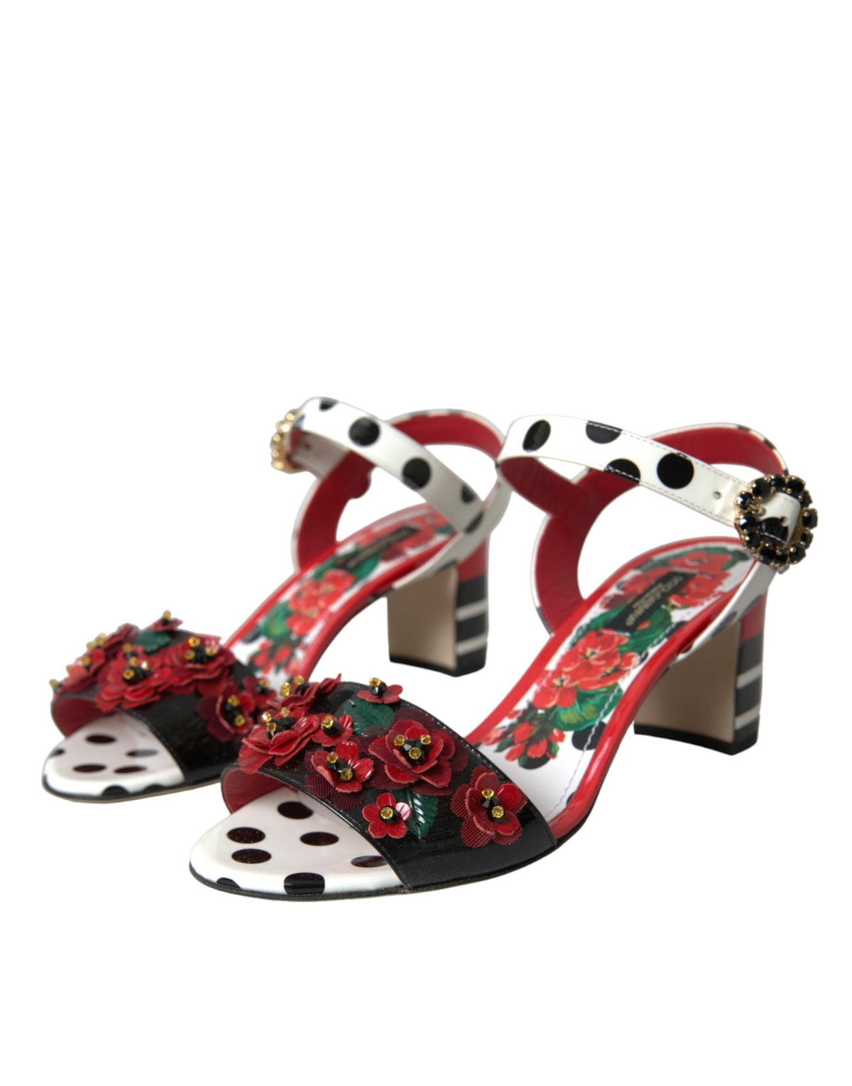 Sandalias de piel con cristales y flores multicolores de Dolce &amp; Gabbana